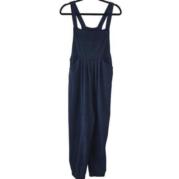 Halara Navy Blue Pockets Waffle Casual Jogger Overalls Jumpsuit Women's M - Picture 2 of 9